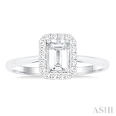 6x4 MM Octagonal Shape White Topaz and 1/6 Ctw Round Cut Diamond Halo Semi-Precious Ring in 10K White Gold